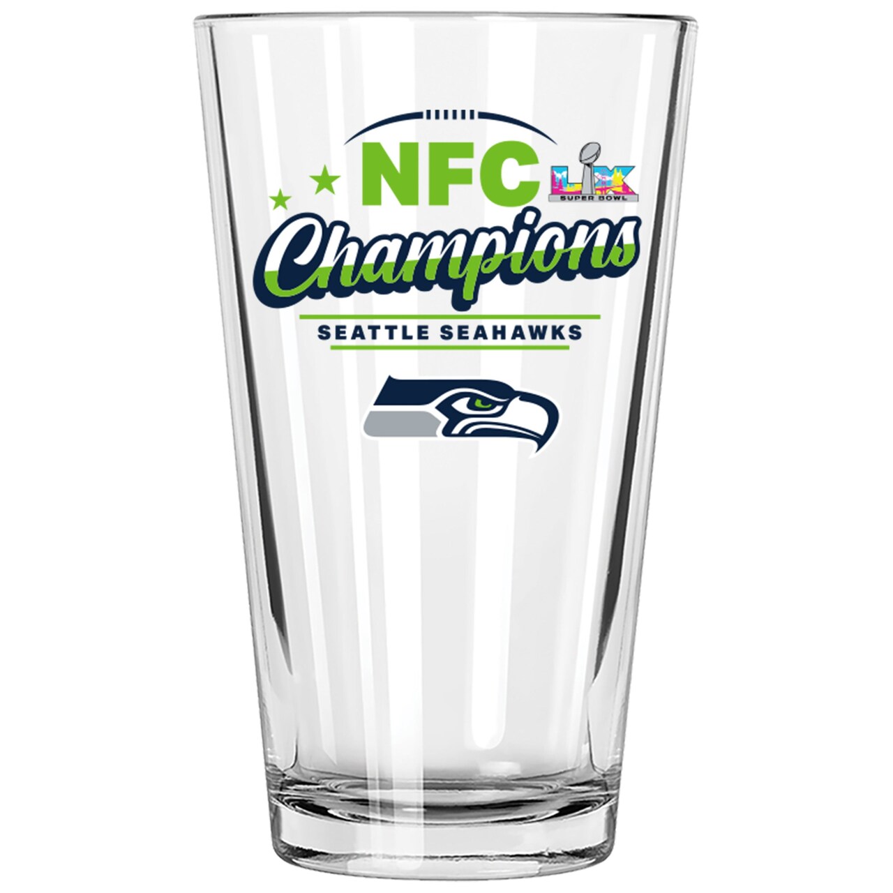 16oz Pint Glass, Direct Print, NFC Champion 60, 2026 Design| Seattle Seahawks